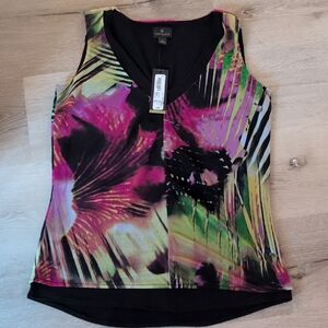Worthington Pink Multi V-Neck Sleeveless Abstract Tank